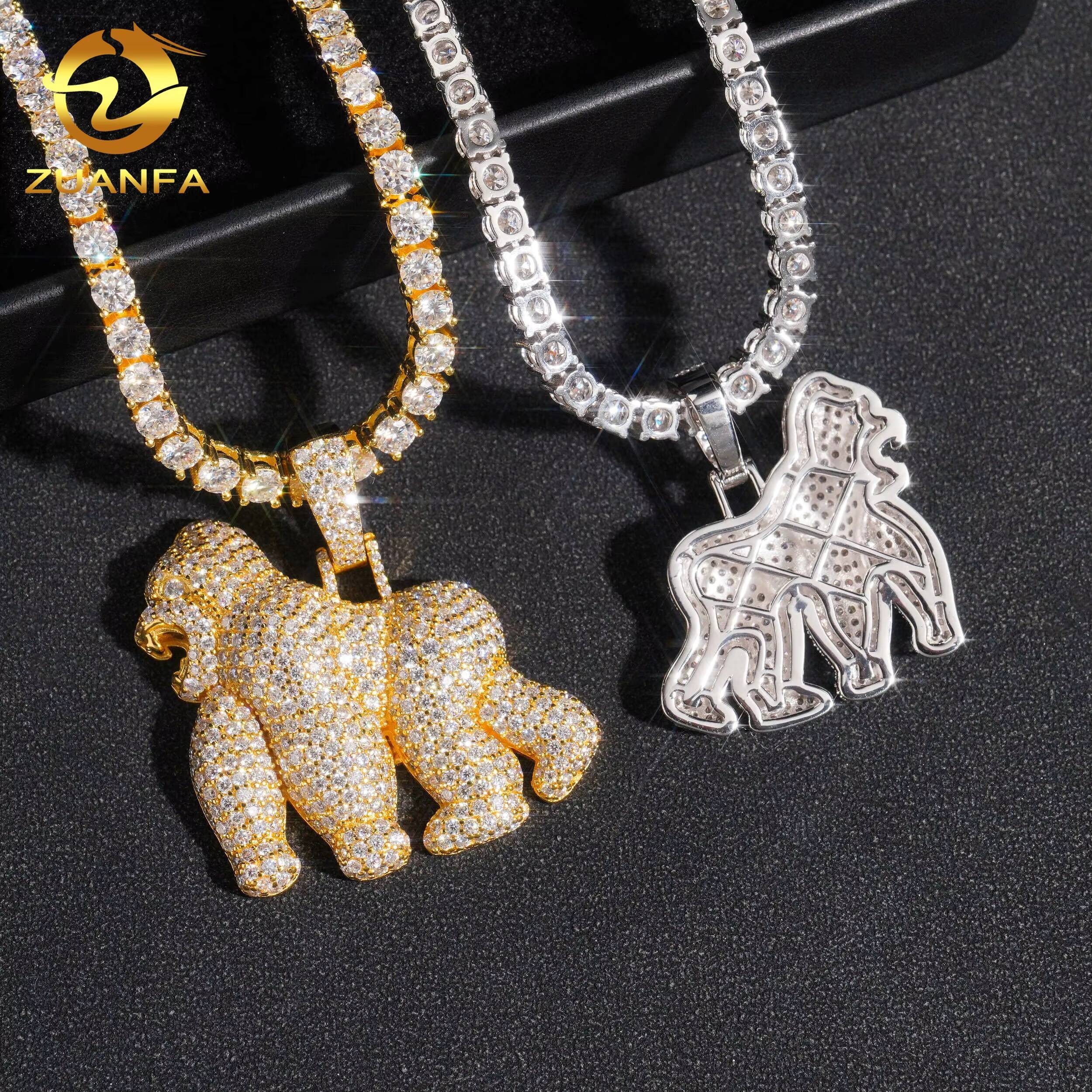 D Color VVS Moissanite Diamond Luxury Fashion Hip Hop Pendant 925 Sterling Silver Baby Gorilla Pendant Charm
