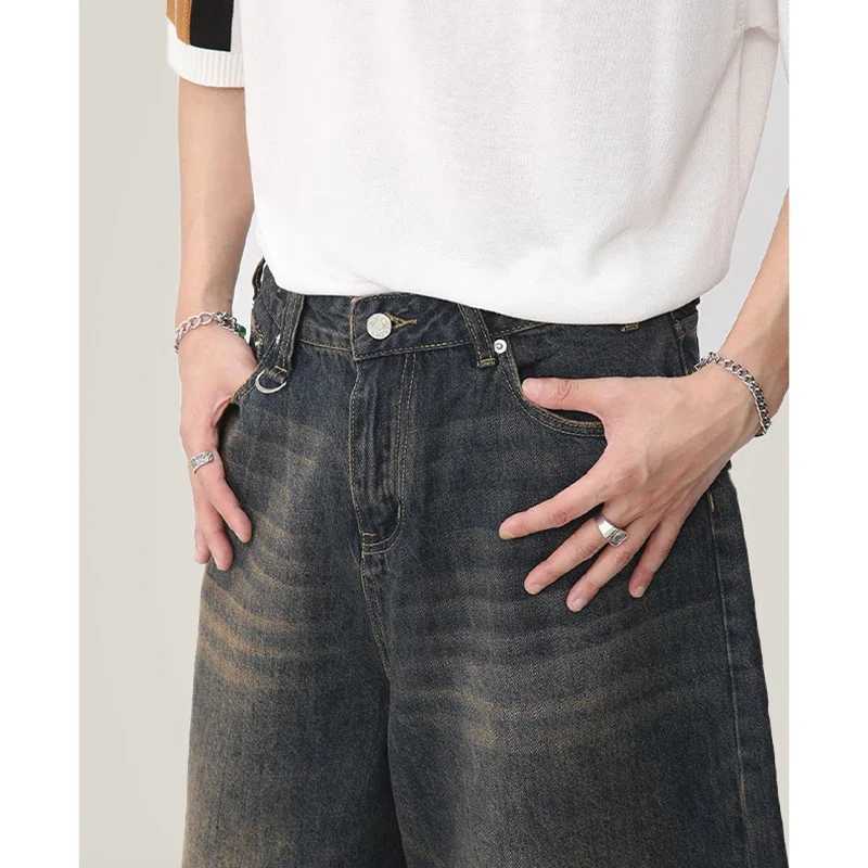 Summer Men Capri Short Jeans Male Fashion Retro Blue Denim Mid Pants Korean Casual Baggy Straight Wide Leg Calf Length Pants W250905