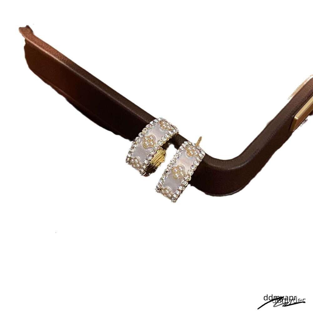 C-Shaped Pearl Earrings - Gold Plated Geometric Hoops With Zirconia Accents | Korean Fashion Minimalist ddmydec Ear Jewelry For Women ddmydec