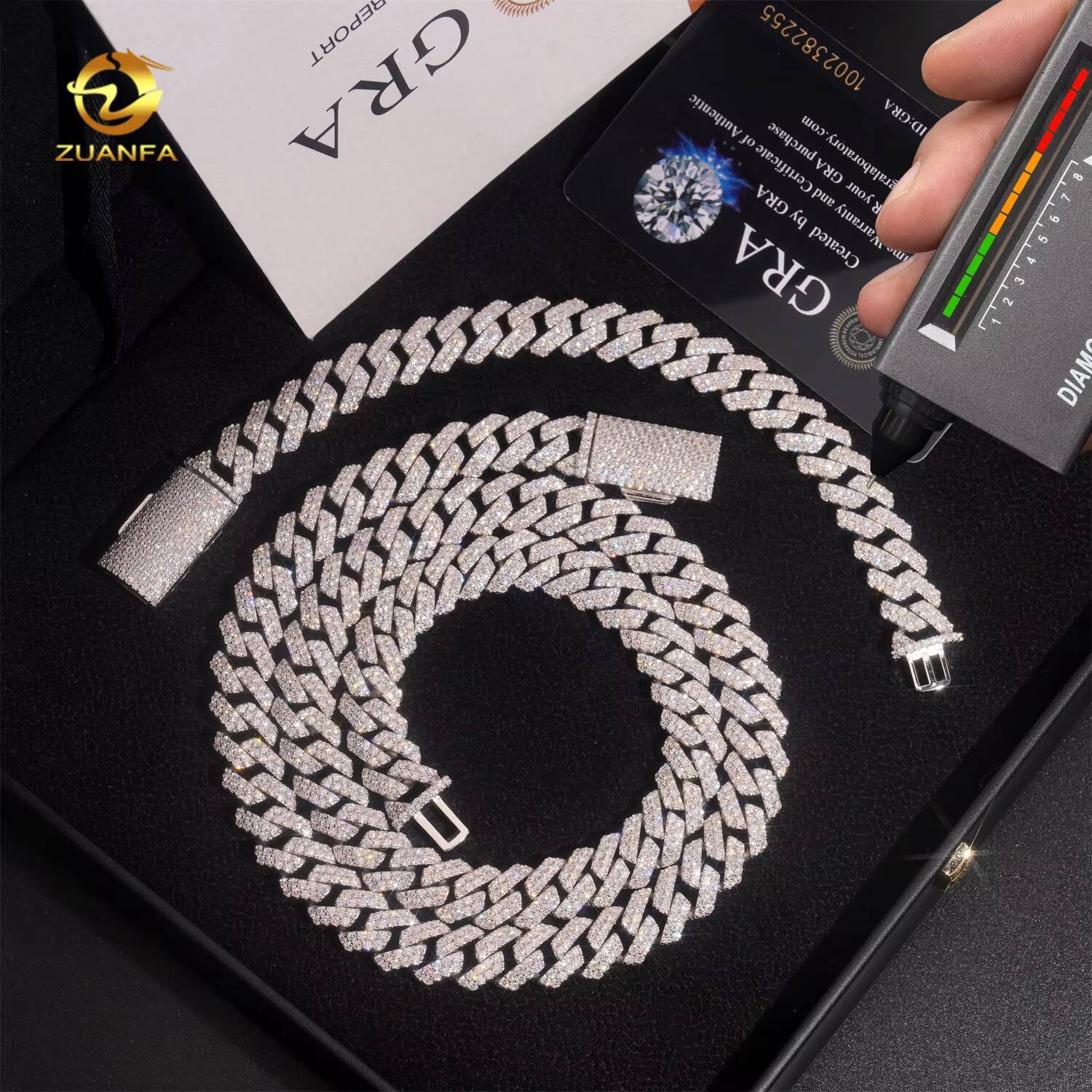 Ready to Ship Iced Out 12mm 2 Rows Cuban Link Chain 925 Sterling Silver Moissanite Diamond Hip Hop Jewelry