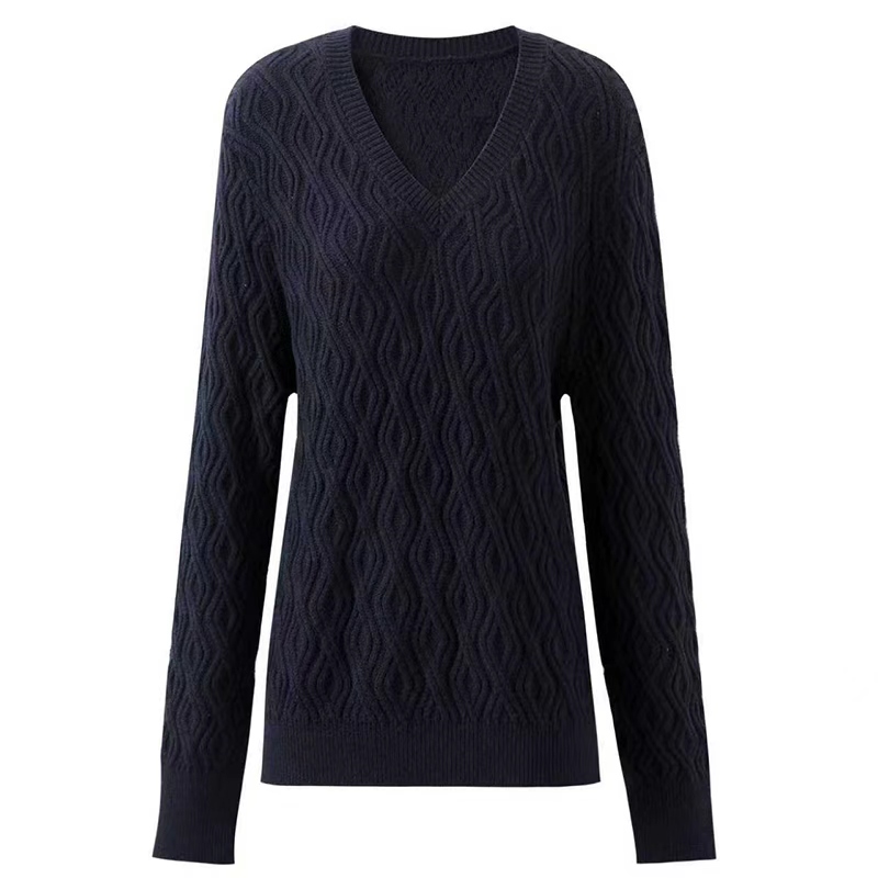 Twisted flower V-neck wool knitted sweater Complete specifications