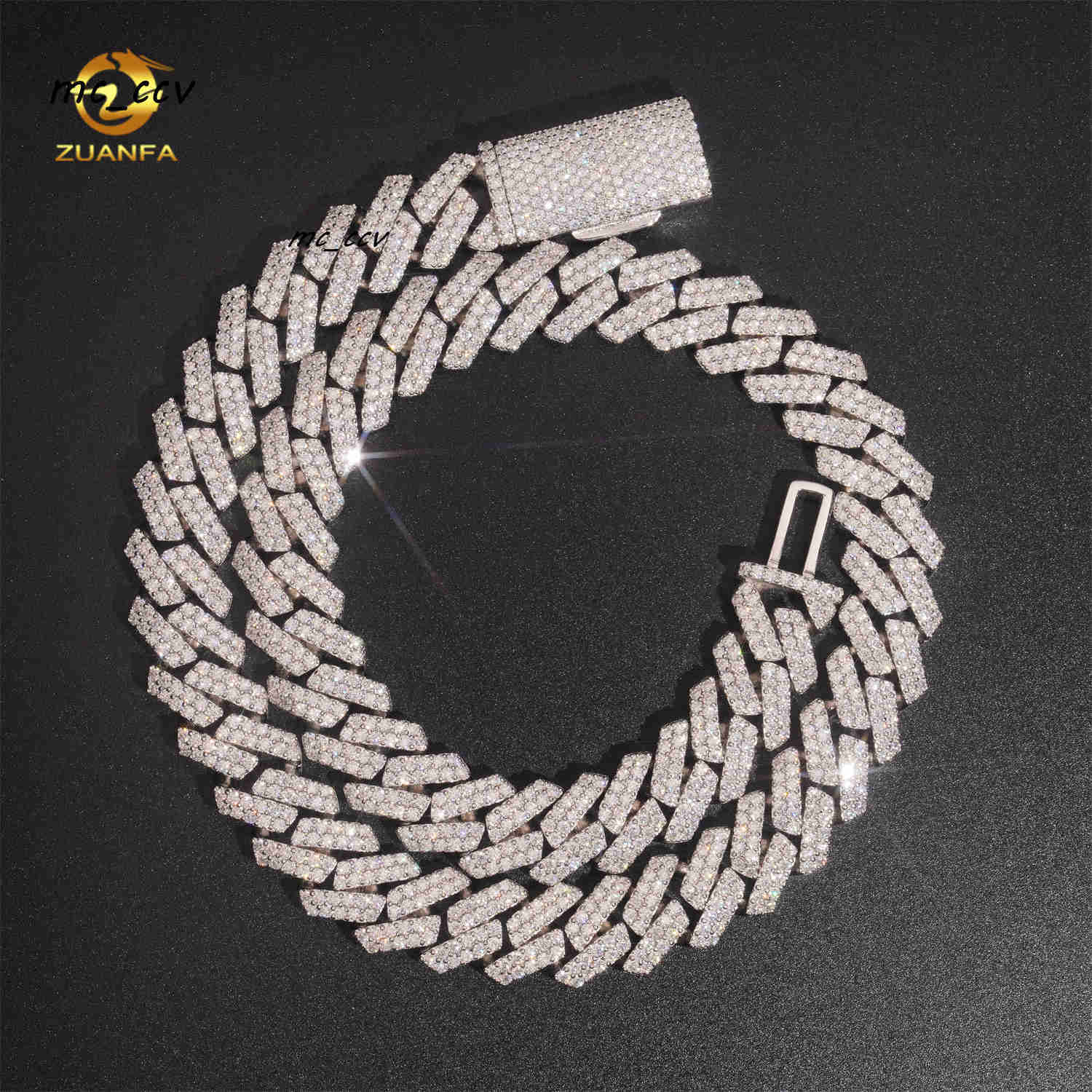 Instock 13mm 2 Row Cuban Link Moissanite Hip Hop Jewelry 925 Silver Iced Out Cuban Link Chain Moissanite Pass Diamond Tester