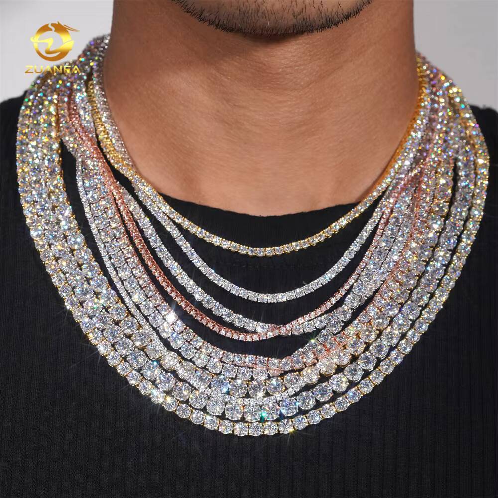Luxury Men Women Hip Hop Iced Out Fine Jewelry 2MM 3MM 4MM 5MM Lab Diamond S925 Silver Vvs Moissanite Tennis Chain Necklace