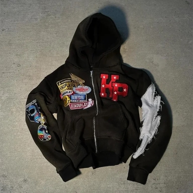 Y2k Fashion Retro Punk Trendy Zipper Hoodie Mens American Street Harajuku Hip hop Letter ed Oversized Sweatshirt 250904