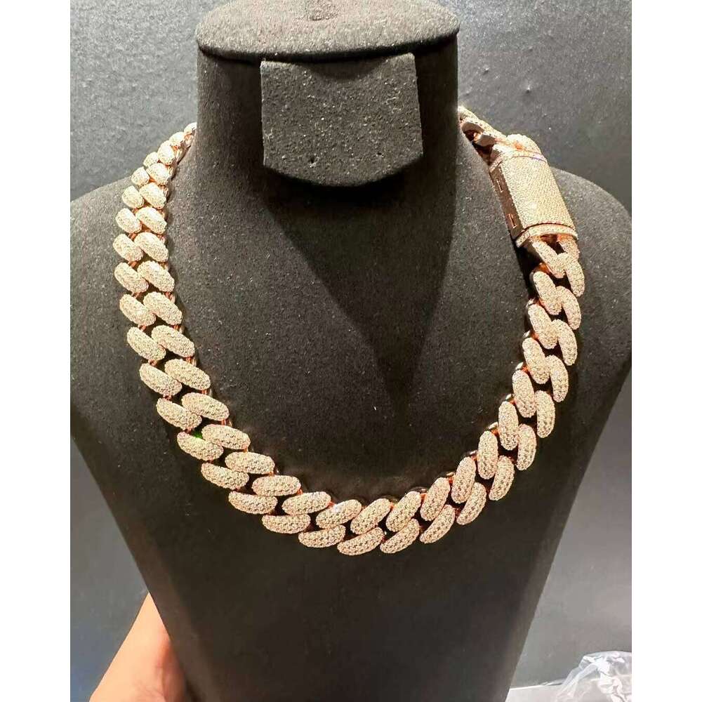 Men's Fine Link Chain Necklace Round Brilliant Cut Moissanite Dia Jewelry for Weddings