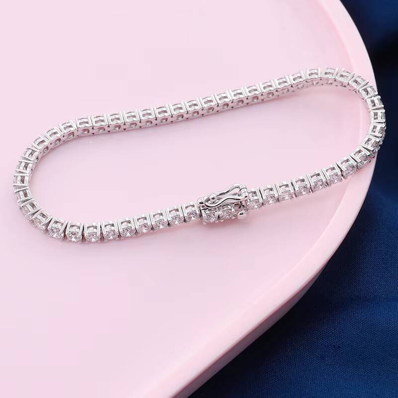 4mm Pass Test Ice Out Moissanite Silver 925 Jewelry Sterling Silver Bracelet D Color Moissanite Tennis Chain Iced Out Bracelet