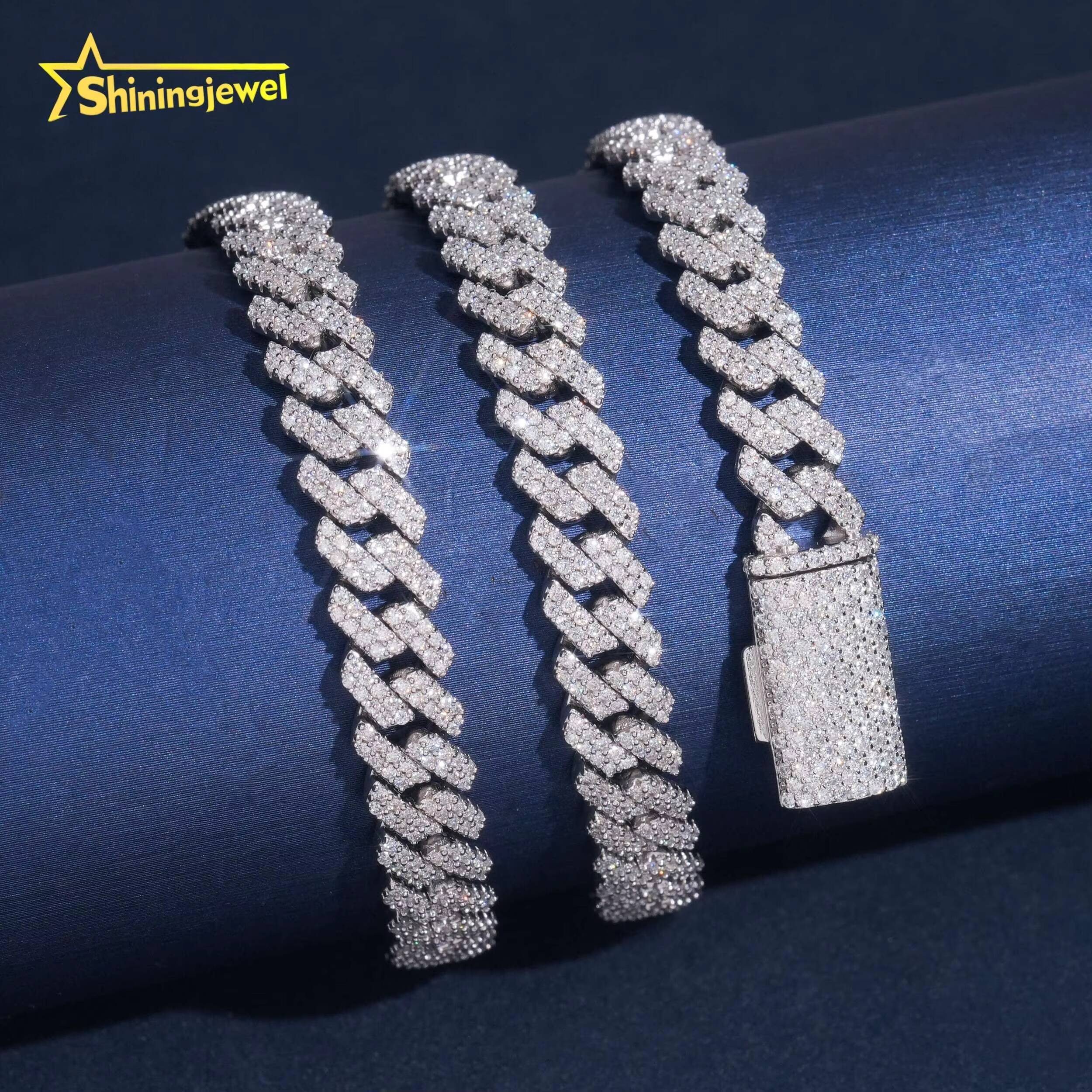 USA Local Stock Hip Hop Jewelry 8mm 2 Rows 925 Silver Moissanite Cuban Link Chains Hot Sale Cuban Chain Moissanite GRA Certified