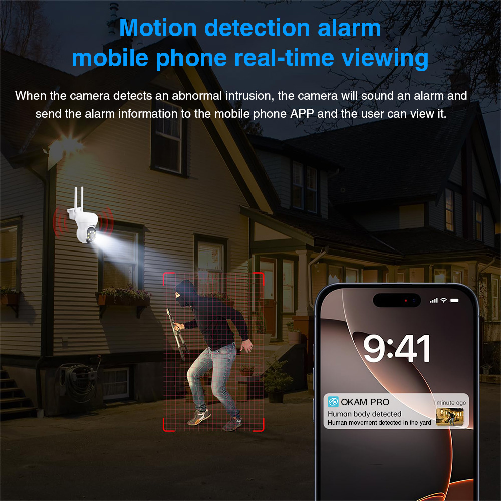 HD 1080P Surveillance, Panoramic Full Color Night Vision Outdoor Smart Security Camera PTZ 360° Rotation White