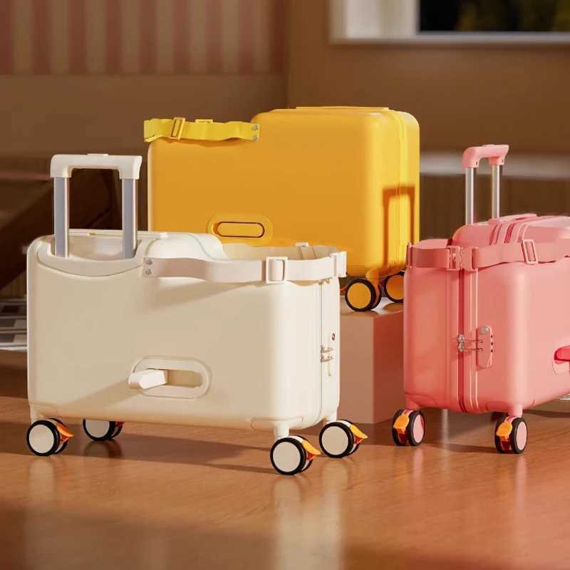Luggage 18 inch Trolley Case Can Sit and Ride Portable Boarding Box Brake Universal Wheel SuiTCase Z250905
