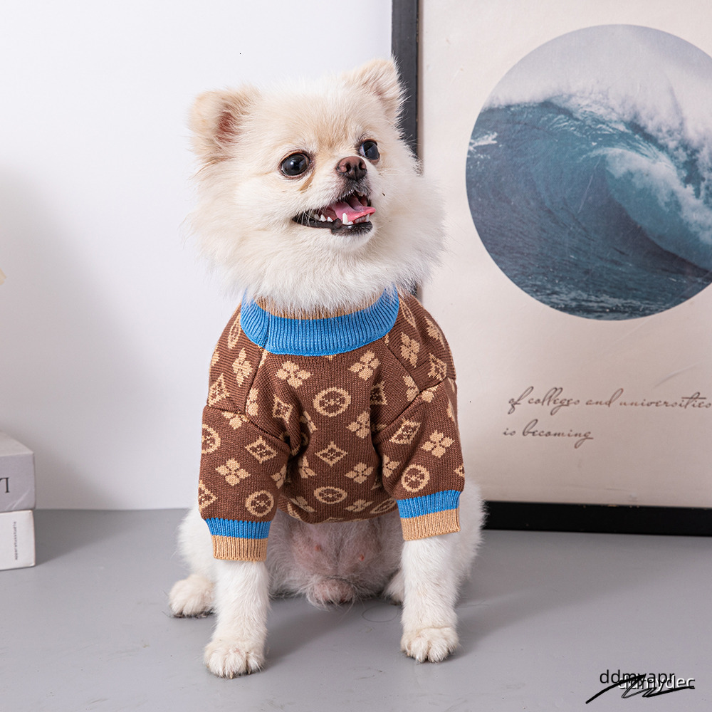 Dog Sweaters Small Medium Ddmydec Dogs Fall Classic Knitted Flower Pattern Puppy Holiday Winter Coat Clothes For Female Girl Male Boy Warm Brown XXL