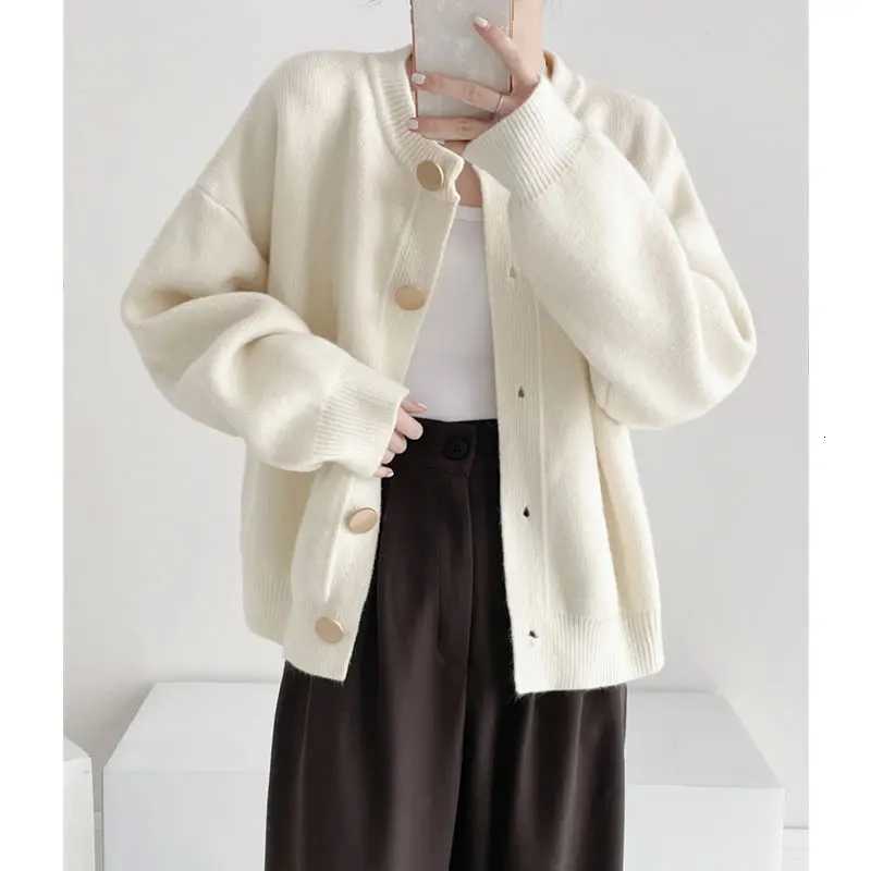 Singlebreasted Round Neck Knitted Cardigan for Women Commuting Solid Color Versatile Soft Glutinous Sweater Jacket Casual Top Z250905