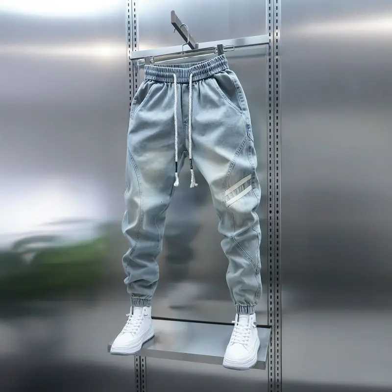 Harajuku Fashion Luxury Brand Washed Mens Spring and Autumn New Jeans Drawstring Blue Splicing Casual Pants Teen Harem Pants W250905