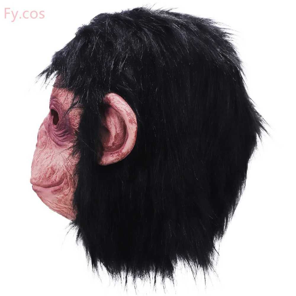 Gorilla Mask Novelty Monkey Orangutan Costume Cosplay Latex Animal Funny Full Face Party Hair Dress Black Halloween for AdultsXJ250905