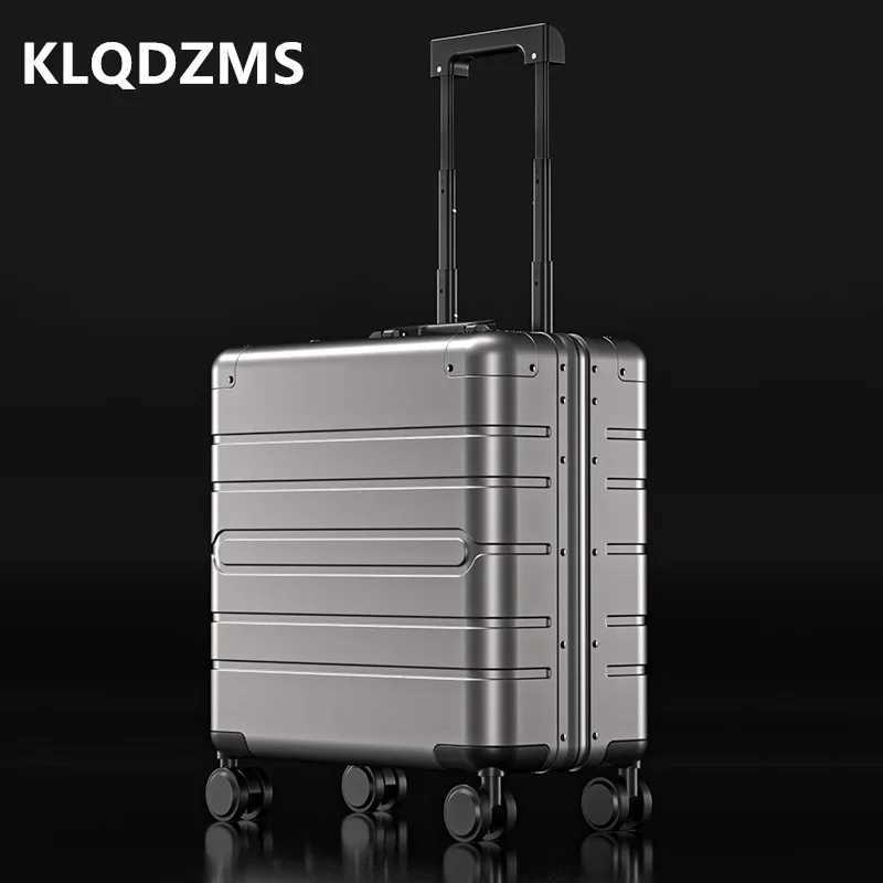 KLQDZMS New Luggage Small All Aluminum Magnesium Alloy Boarding Box 18 Inches Mens Business Trolley Case Rolling Suitcase Z250905