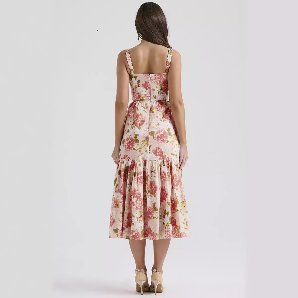 Summer Womens New Sweet and Spicy Floral MidLength Dress Backless Sleeveless Strap Dress for Women Summer