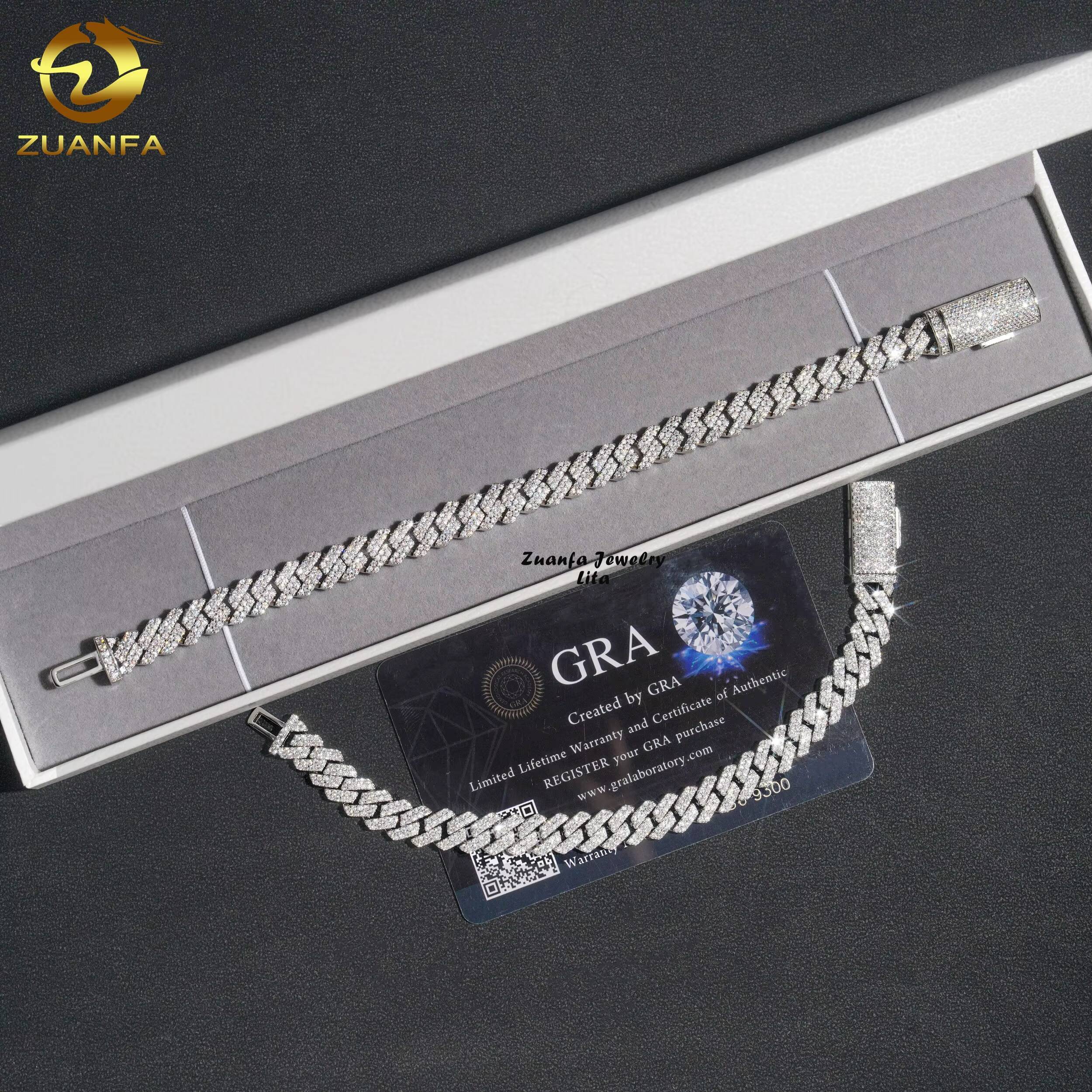 Hot Sale Hip Hop Jewelry 8MM Thin Necklace Bracelet 925 Sterling Silver Moissanite Iced Out Cuban Link Chain