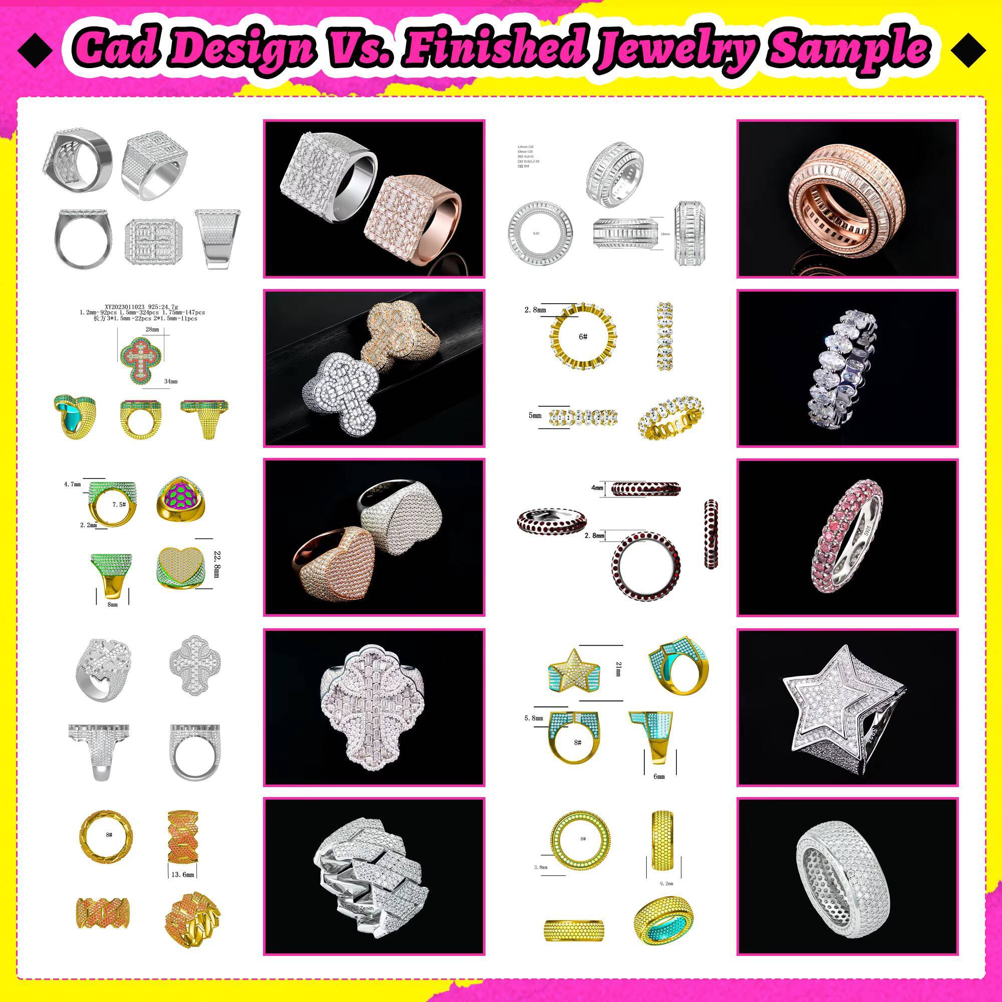 Custom 9K White Gold Hip Hop Diamond Tennis Band Jewelry Gift Iced Out Moissanite Eternity Ring with Black White Mossanite