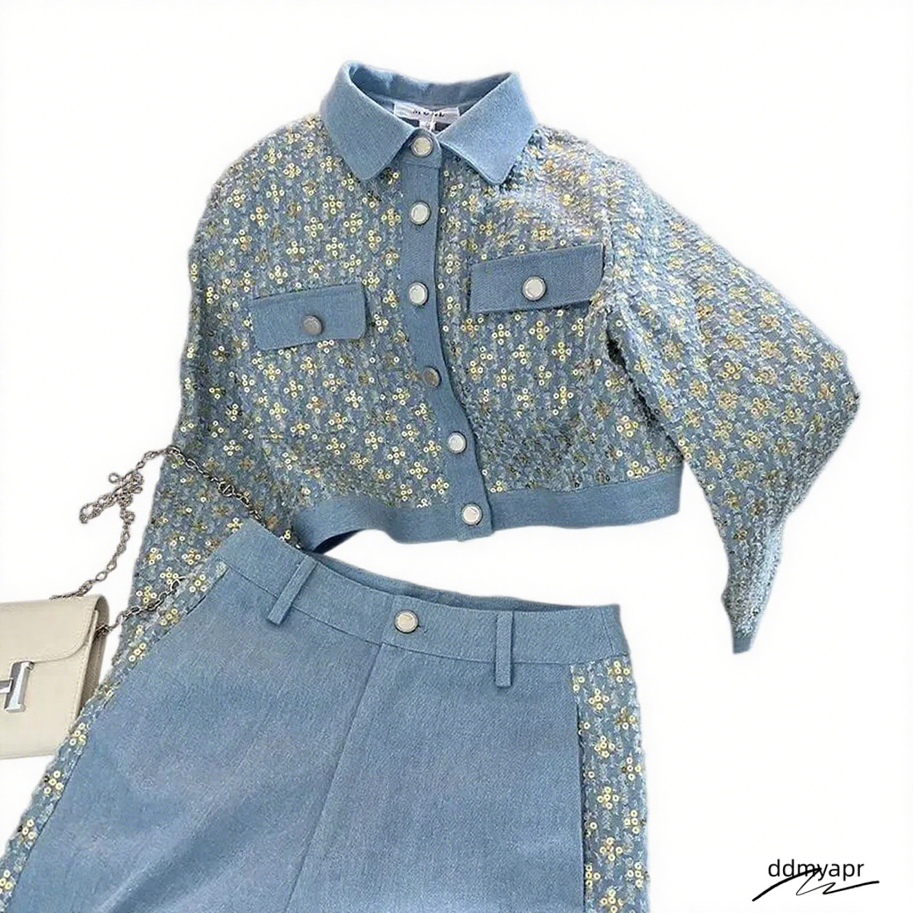 Women's Tracksuits Neploe Autumn Casual All-Match Suit Wid Leg Pants Western Small Fragrance ddmydec Exquisite Coat Sequin Turn-Down Collar Set