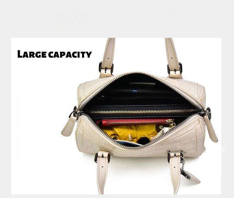 Single-Shoulder Trendy Fashion Boston Women's Crossbody Bag Soft Crocodile-Patterned Cowhide Handbag