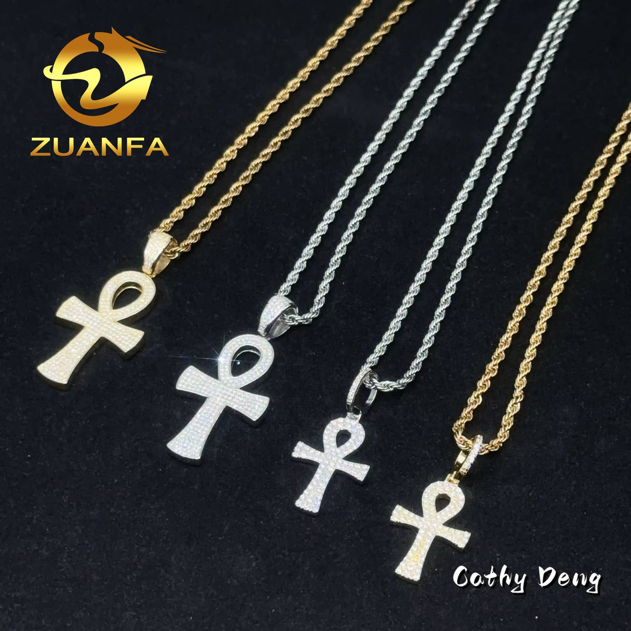 48h Shipping Hip Hop Jewelry Cross Moissanite Pendant Men 925 Silver Iced Out Pendant Pass Diamond Tester Stainless Steel Chain