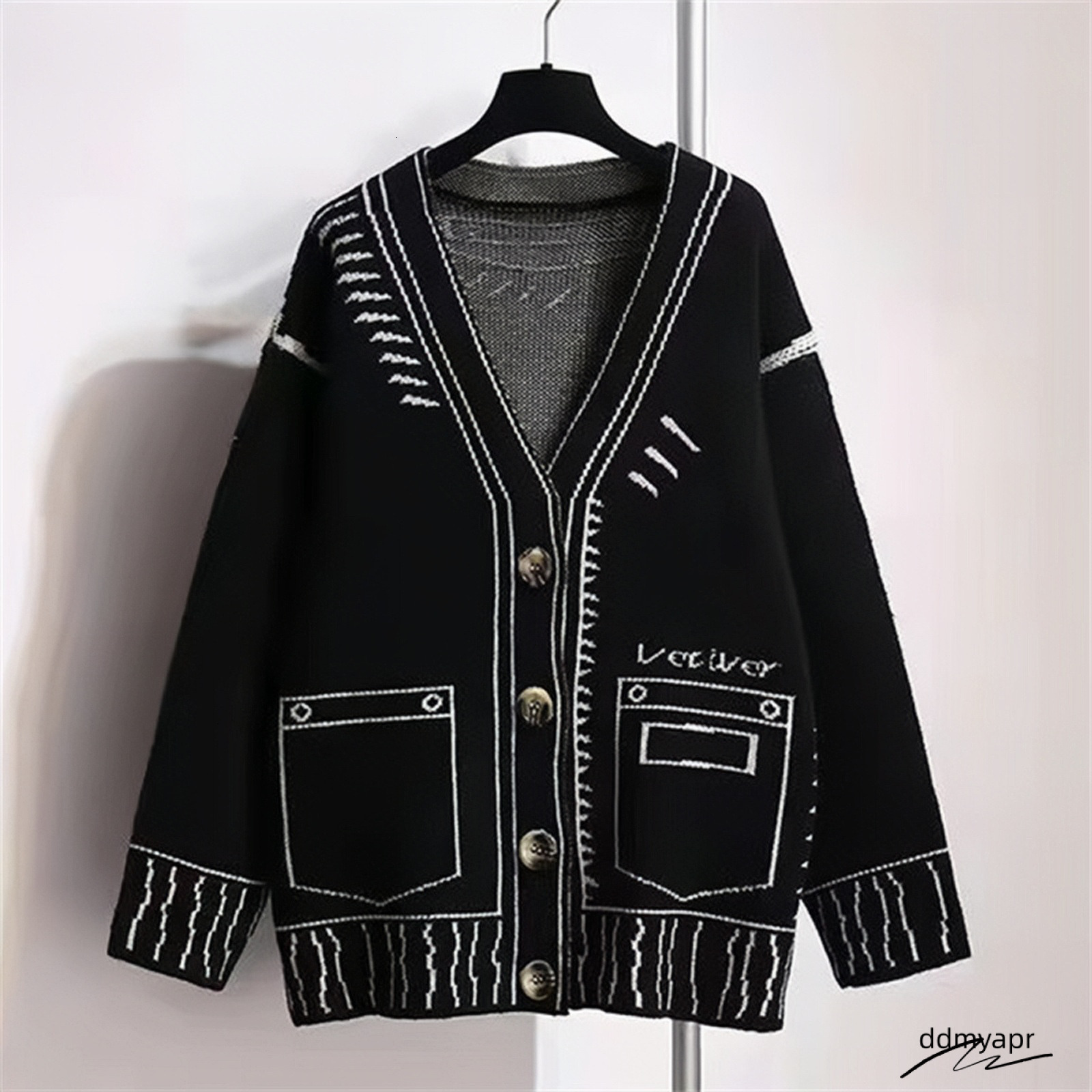 Maoning Autumn Winter Sweater Black And White Oversized Jacquard Loose Lazy Style Knitted ddmydec Womens Cardigan 250718 ddmydec ddmydec ddmydec ddmyd