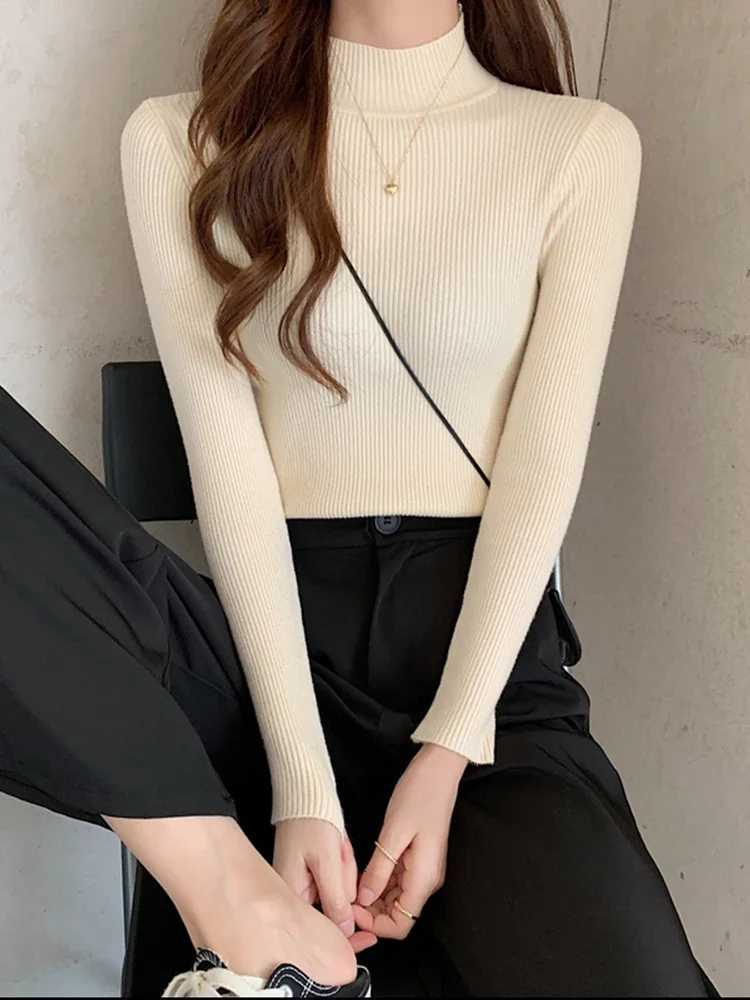Autumn Winter Mock Neck Women Sweater Vintage Basic Solid Knitted Tops Casual Slim Pullover Korean Sweaters Simple Chic Jumpers Z250905