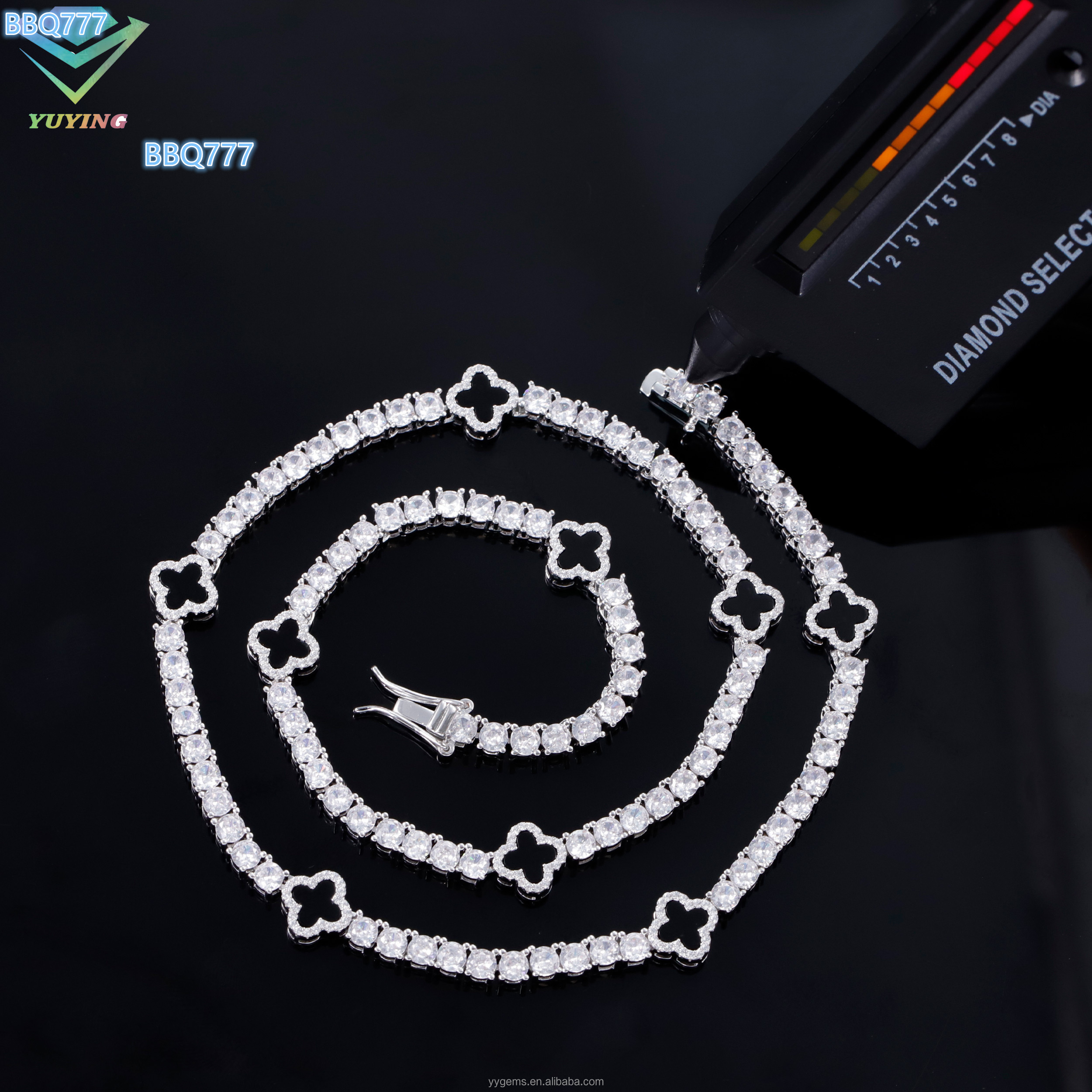 Iced Out 3mm 4mm 5mm 925 Silver Moissanite Necklace Clover Flower Design Chain Jewelry for Men and Women