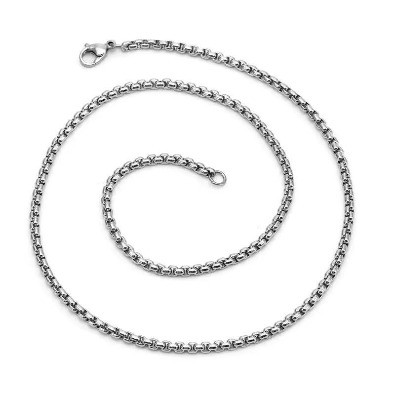 Hot selling Mens Silver Box Chain Necklace in 3mm Men Stainless Steel Necklaces Welded for Customs Jewelry