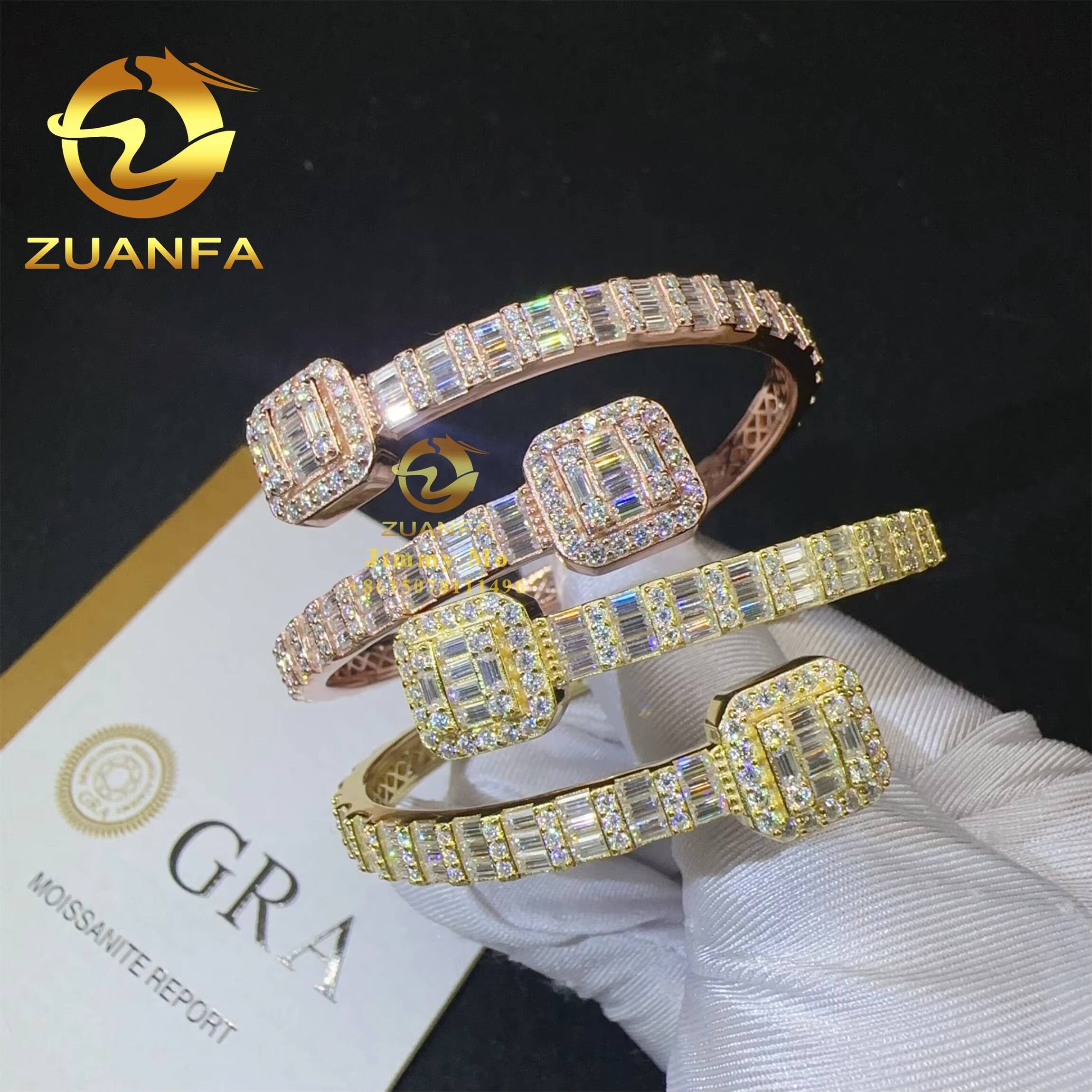 Wholesale Price Pass Diamond Tester 925 Silver Iced Out Hip Hop Jewelry VVS1 Baguette Moissanite Diamond Bracelet Bangle