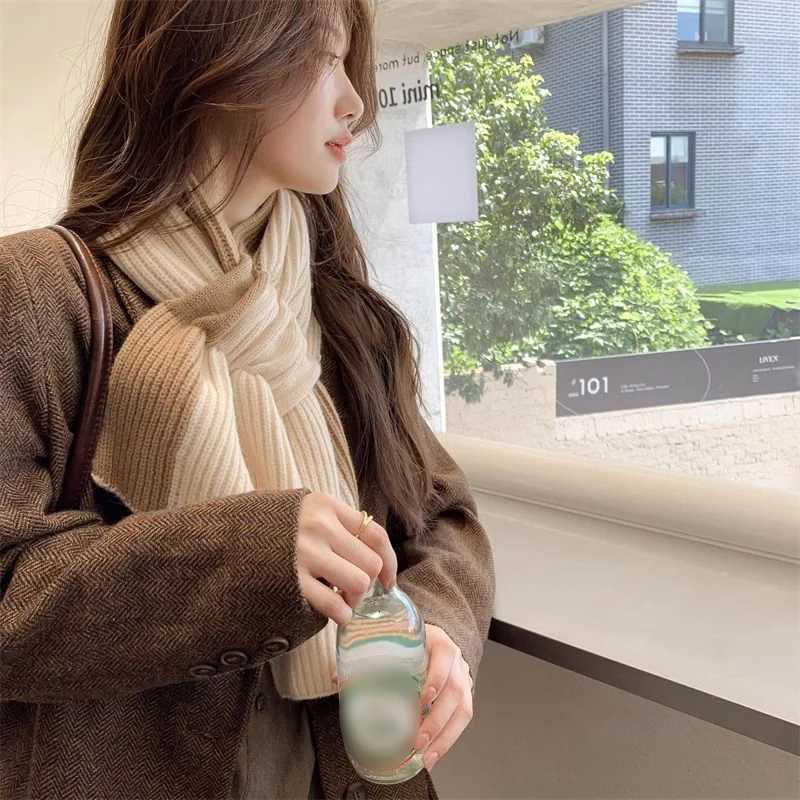 Korean Style Fashion Knitted Scarf for Women Girls Autumn Winter Soft Cross Patchwork Colors Scarves La Warm Neck ProtectionXJ250905