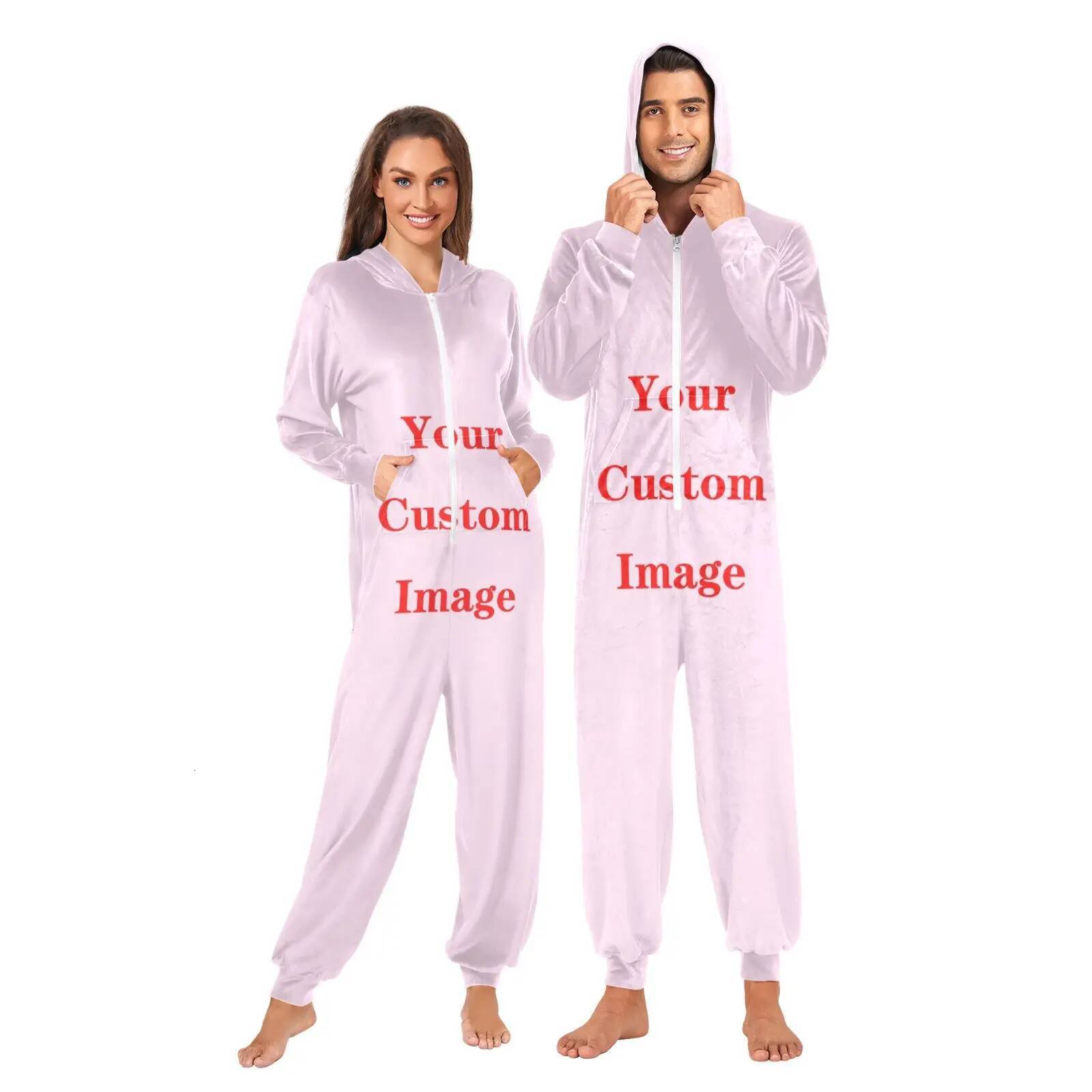 Home Couples Pamas Sets Women Winter Customizing images Onesies Men One Piece Cosplay Costume Suit Sleepwear Flannel Pijamas