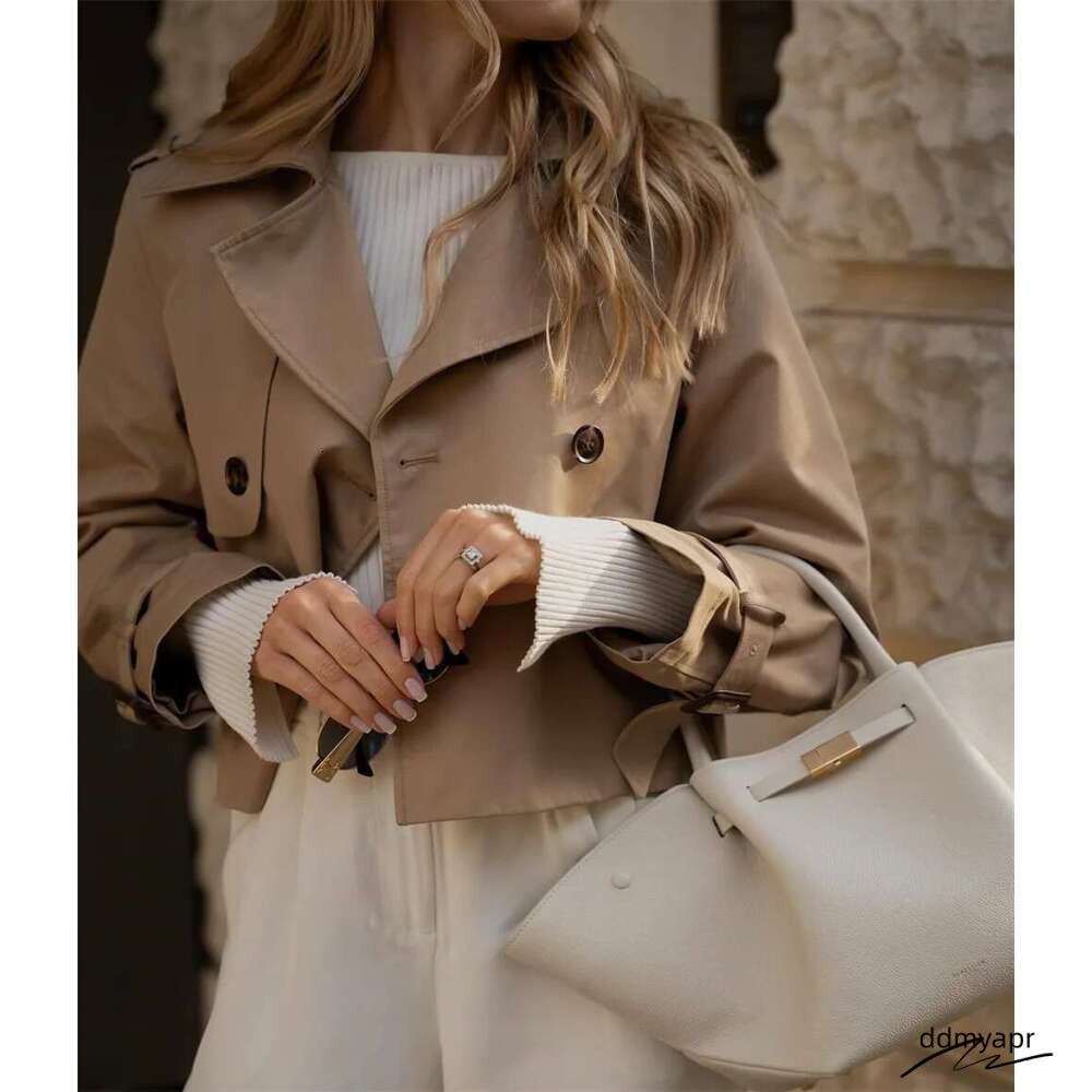 Designer Clothes Ladies Vintage ddmyday Cropped Trench Spring Autumn Jacket Women Streetwear Double Breasted Long Sleeve Top Female Chic Coat Outfits 