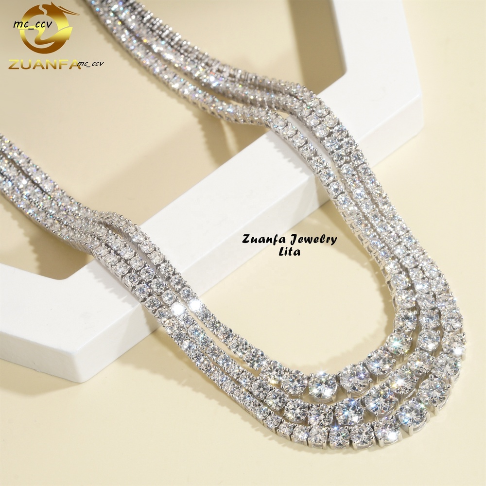 New Fashion High Quality 925 Sterling Silver Different Size VVS Diamond Moissanite Tennis Chain Necklace Women