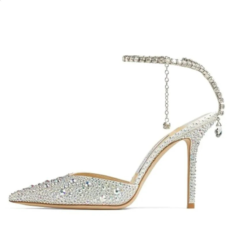 French Stiletto Heels Pointy oneline Buckle Fairy Single Shoes Celebrity Crystal Wedding Pumps Rhinestone Strappy Sandals 250905