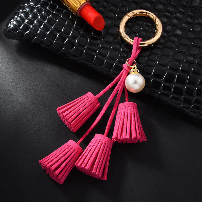 DHEssentials Velvet Tassel Charm, Rhinestone Pearl, Korean Style, Bag/Key/Car Pendant, Multi-Color, Gift-Grade