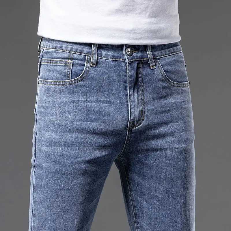 Regular Fit Thin Jeans Soft Elastic Cotton Lyocell Washed Denim Pants Fashion Blue Gray Business Straight Trousers W250905