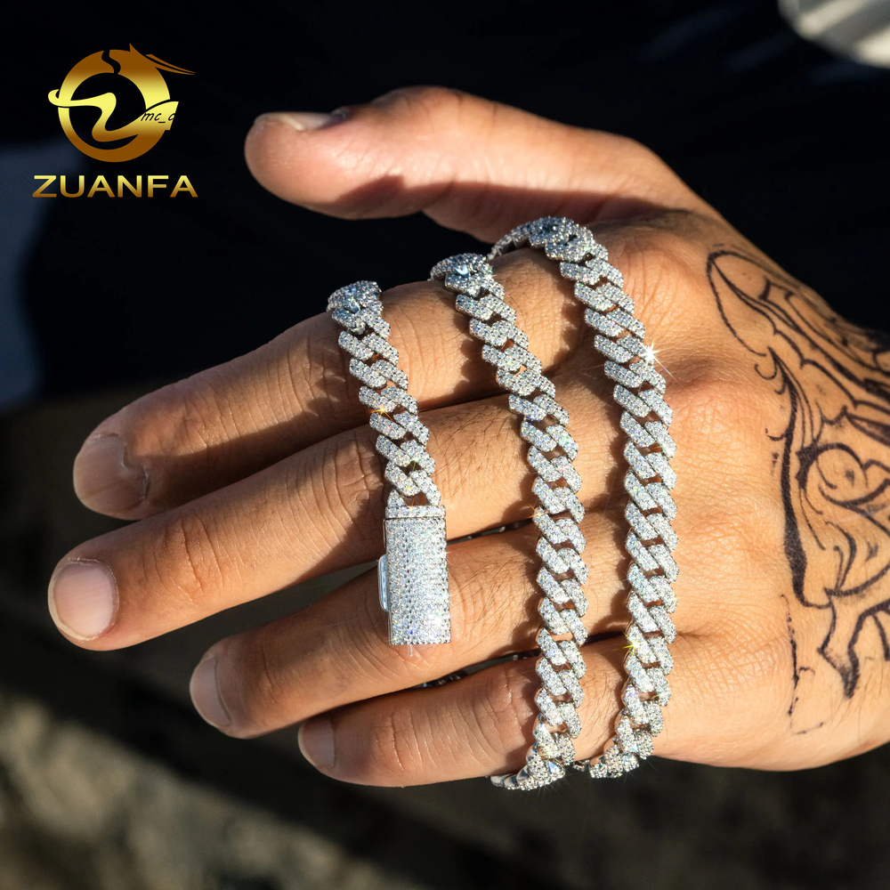 Custom Made Real Gold Plating 925 Silver Necklace VVS Moissanite Cuban Link Chain Hip Hop Jewelry Iced Out Cuban Chain Necklace