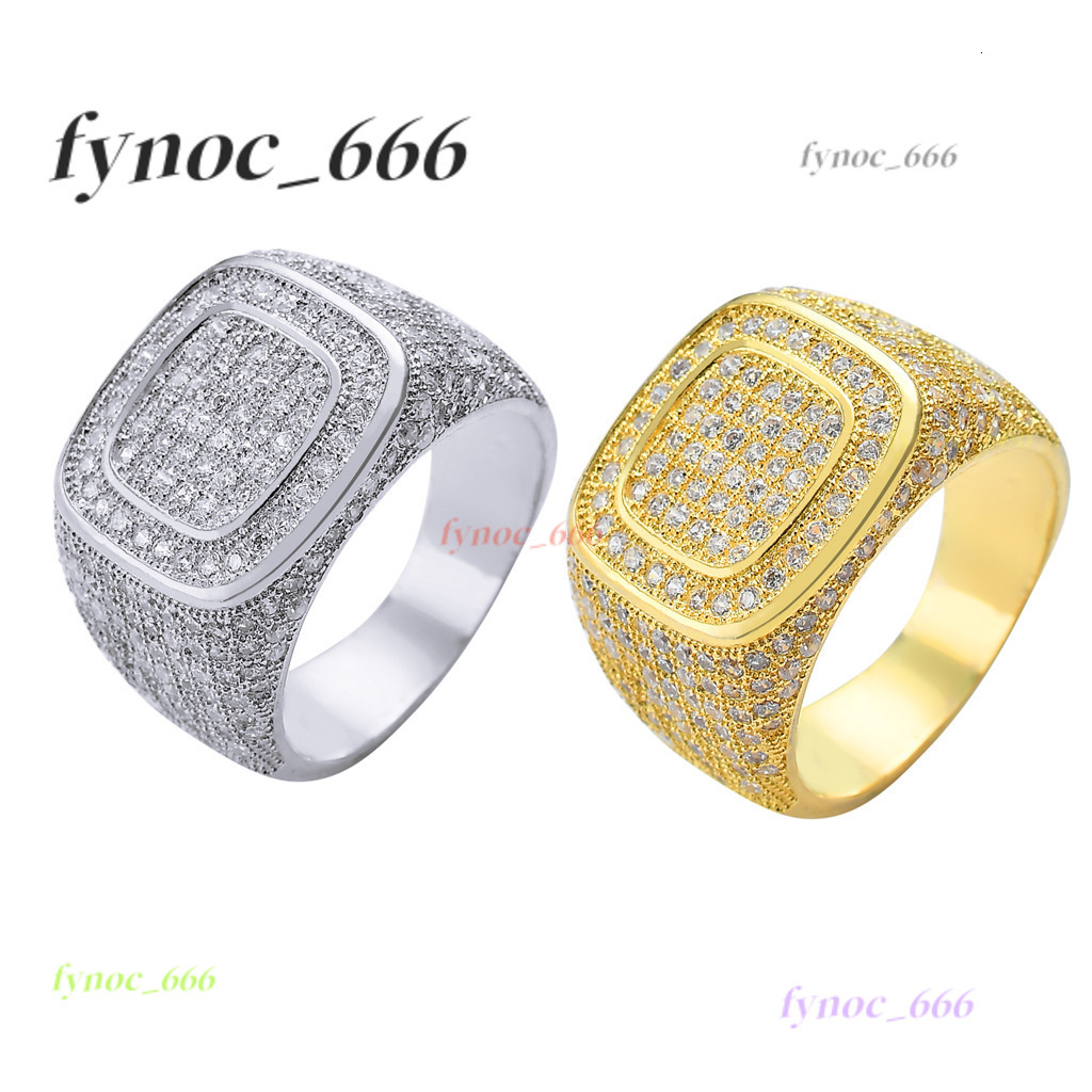 Wholesale Hip Hop Jewelry Bling Morganite Ring Custom Brass Micro Insert Morganite Ring Gold Full Diamond Fashion Luxury Ring for Men