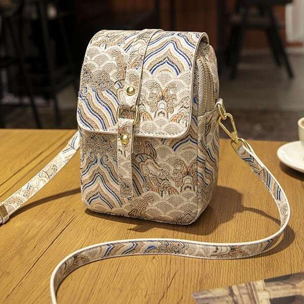 New Chinese Niche Design Ancient Style Elements Double Zipper Large Capacity Phone Versatile Shoulder Crossbody Bag