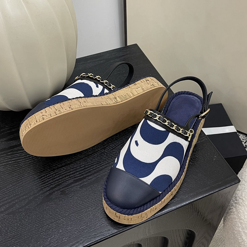 Women Platform Heels Sandals Slingbacks Slides Designer Buckle Strap Printed Canvas Outdoor Leisure Shoes With Dust Bags Casual Shoe Classic Black White Mules