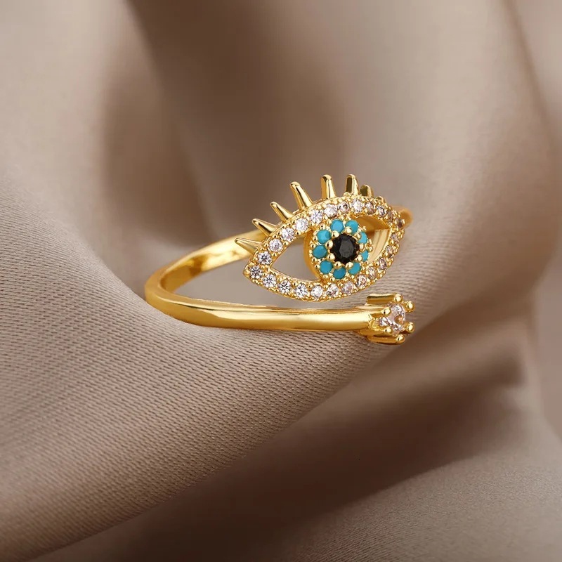 Luxury Brand Designer Jewelry European And American Foreign Trade Jewelry Devil's Eye Blue Eyes Inlaid Diamond Open Ring Personality Fashion Earr