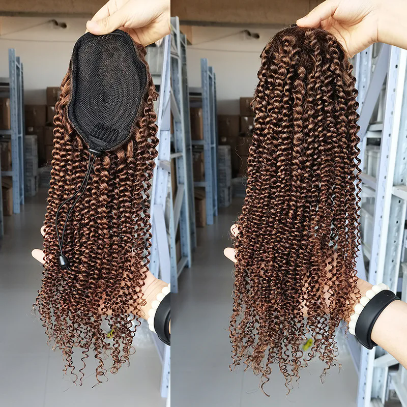 Brown Human Hair Afro Kinky Curly Drawstring Ponytail 4#Color Natural Look High Quality Lightweight Comfortable Durable Stylish