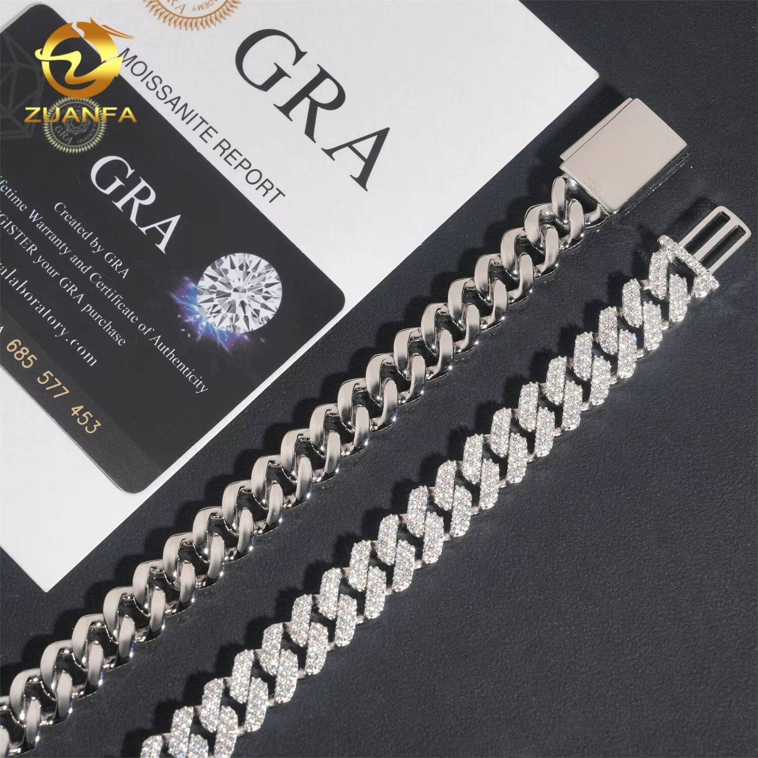 2Rows 125mm Hip Hop Rapper Jewelry Link Chain Custom Iced Out Diamond Miami Cuban Link Chain VVS Moissanite 925 Silver Necklace