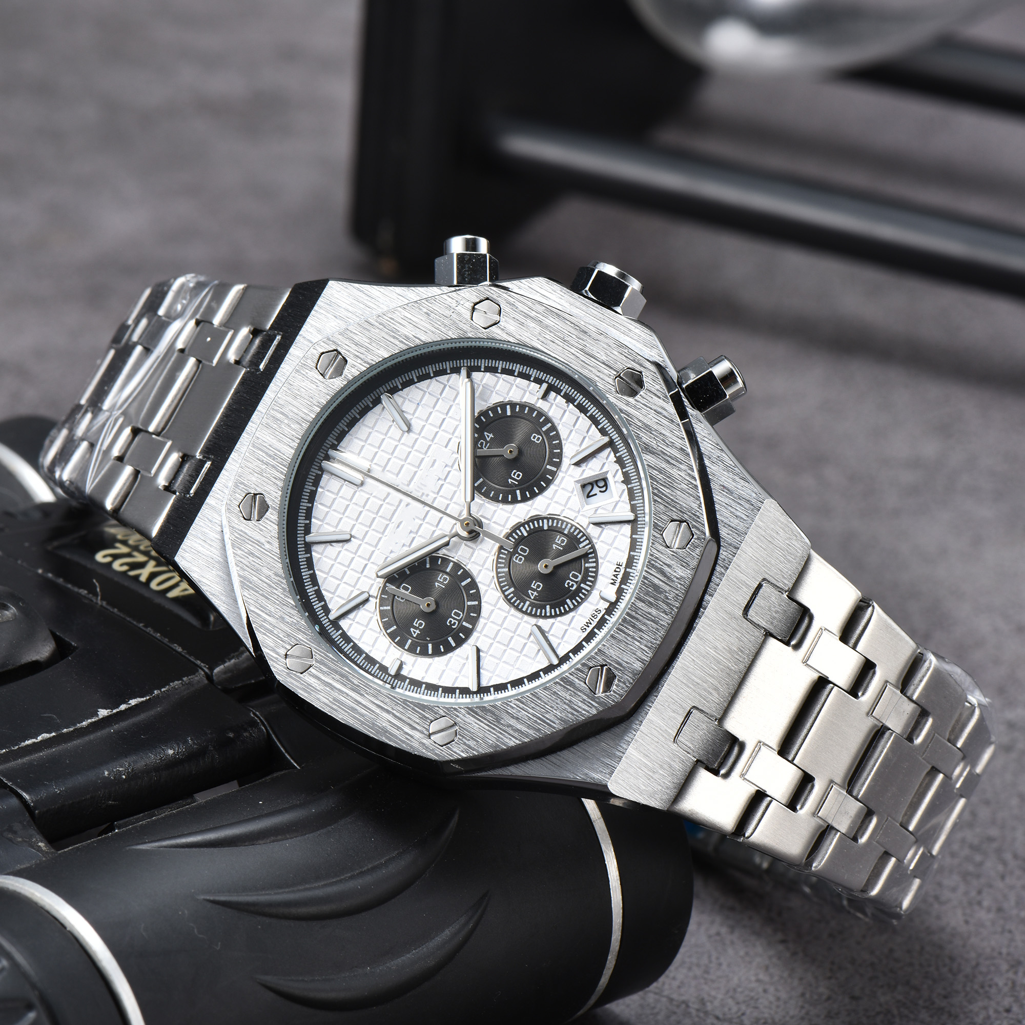 NEW men Top luxury APity Quartz Movement 6 needles ROYALOAKity Watches Sports women Chronograph Watch Circle Stainless steel wristwatch #80