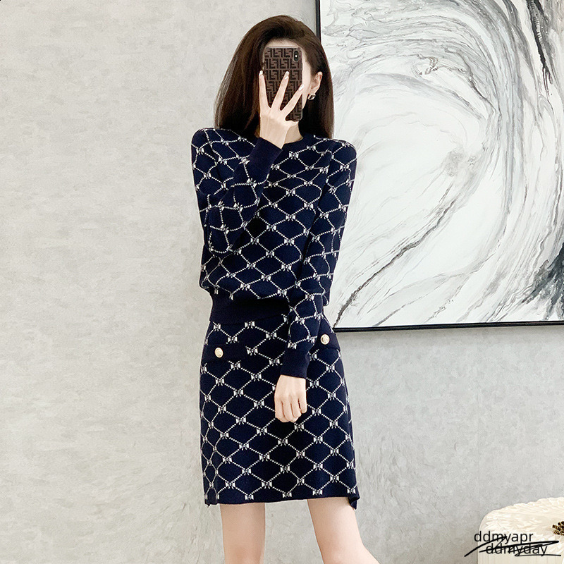 Style Fashion Casual Suit For Women 2025 ddmyday Autumn Winter Jacquard Sweater Knitted Two-Piece Set Skirt Trendy Ddmyday