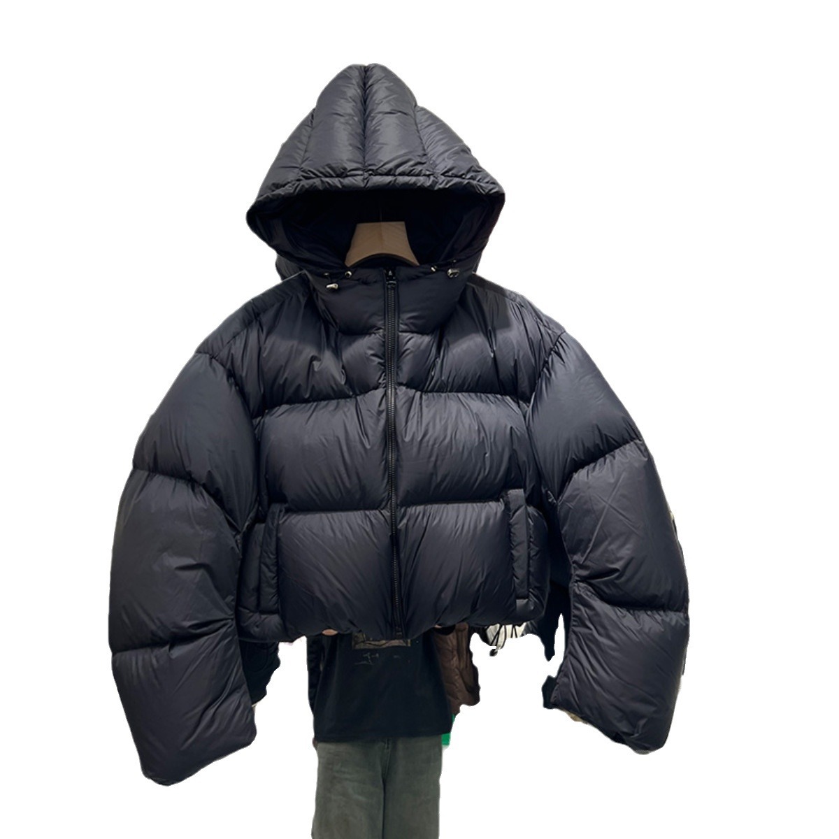 2025 Winter Lightweight White Duck Down Hooded Loose Puffer Jacket Warmer Oversize Jacket Cotton Long Sleeve Zipper Padded Coat