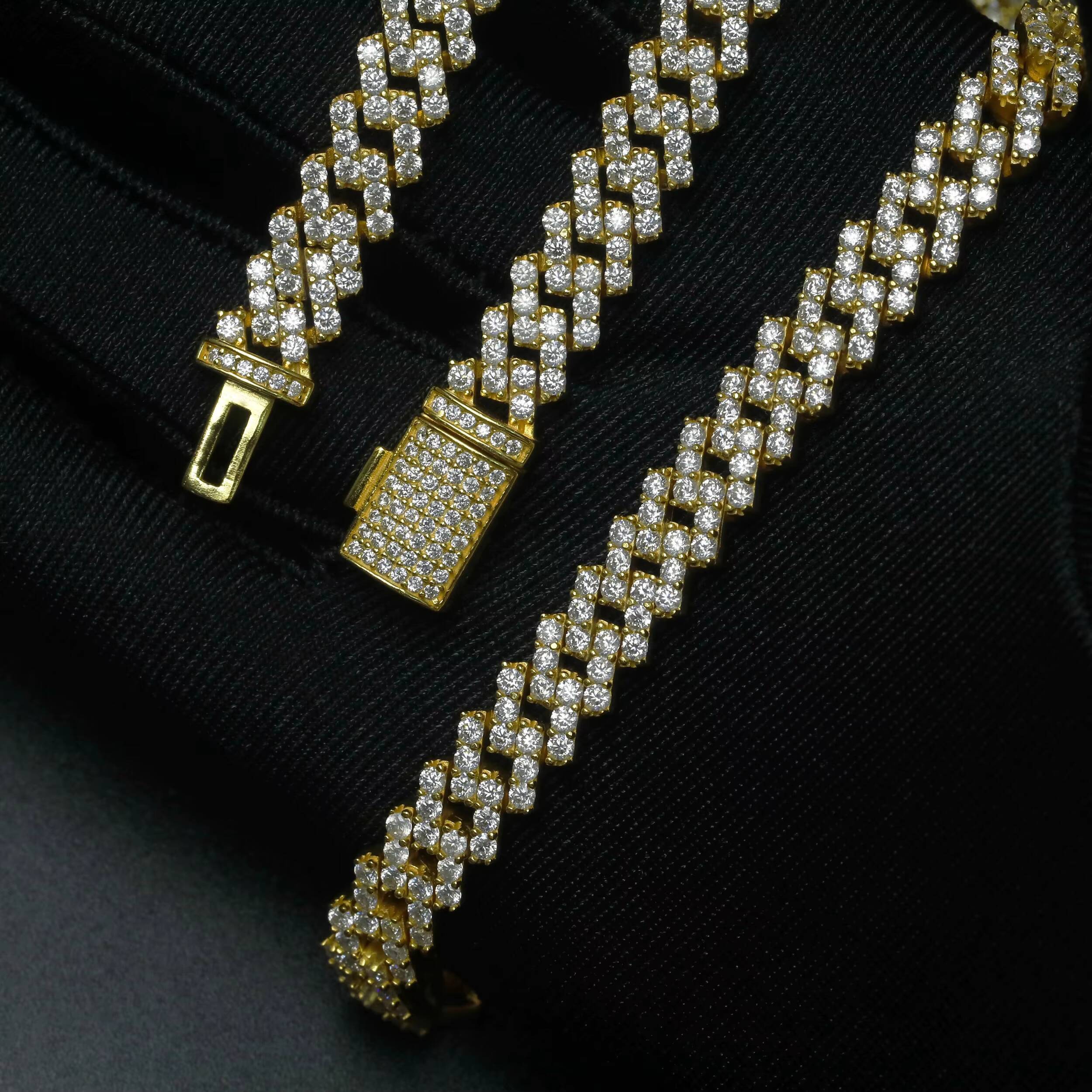 Stylish Hiphop 925 Sterling Silver Hand Prong Setting Iced Out Melee Moissanite Diamond Cuban Link Chain