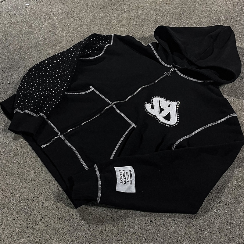 American Fashion y Personality Flash Diamond Oversize Zipper Hoodie Men Y2K Harajuku Gothic Casual Joker Sweatshirt 250904