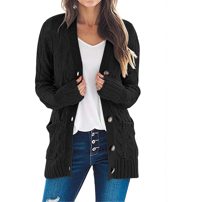 Women's 2025 Fall Long Sleeve Cable Knit Sweater Open Front Cardigan Button Loose Outerwear