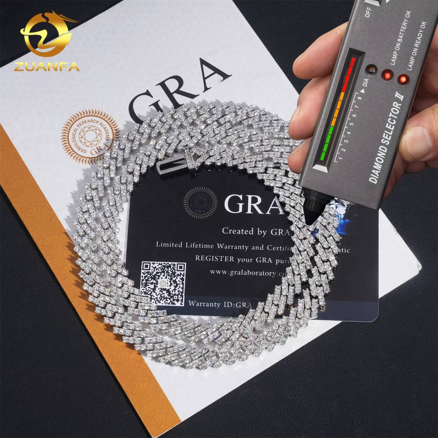 Hot Sale 925 Silver Hip Hop Jewelry Iced Out 8mm One Row Stone Miami Moissanite Cuban Link Chain